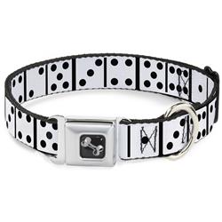 Dog Bone Black/Silver Seatbelt Buckle Collar - Dominoes Black/White/Black