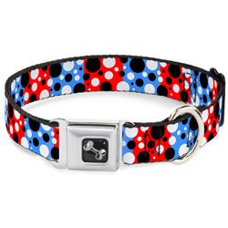Dog Bone Black/Silver Seatbelt Buckle Collar - Dot Blocks Blue/Red/Black/White