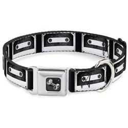 Dog Bone Black/Silver Seatbelt Buckle Collar - DC Cassette Tape