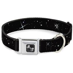 Dog Bone Black/Silver Seatbelt Buckle Collar - Deep Space Black/White