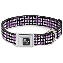 Dog Bone Black/Silver Seatbelt Buckle Collar - Eighties Stars1 Black/White/Fuchsia