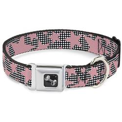 Dog Bone Black/Silver Seatbelt Buckle Collar - Eighties Stars2 Black/White/Red