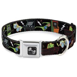 Dog Bone Black/Silver Seatbelt Buckle Collar - Eighties Arcade Black