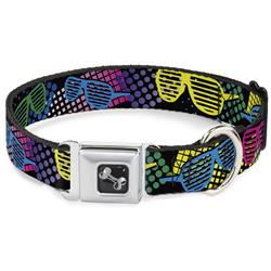 Dog Bone Black/Silver Seatbelt Buckle Collar - Eighties Shades Black/Neon