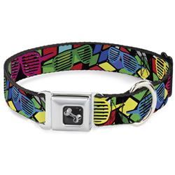 Dog Bone Black/Silver Seatbelt Buckle Collar - Eighties Shades Rubiks Black/Neon