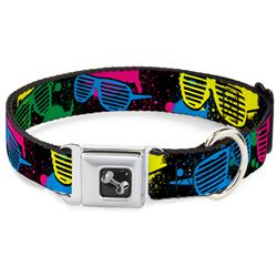 Dog Bone Black/Silver Seatbelt Buckle Collar - Eighties Shades Splatter Black/Neon