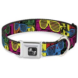 Dog Bone Black/Silver Seatbelt Buckle Collar - Eighties Shades Tapes Black/Neon