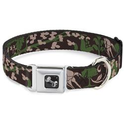Dog Bone Black/Silver Seatbelt Buckle Collar - Earthy Brown/Green