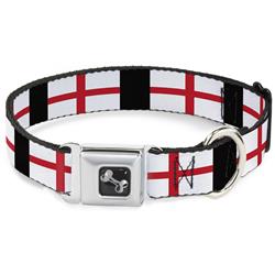 Dog Bone Black/Silver Seatbelt Buckle Collar - England Flags