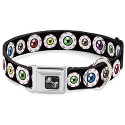 Dog Bone Black/Silver Seatbelt Buckle Collar - Eyeballs Black/Multi Color