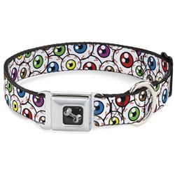 Dog Bone Black/Silver Seatbelt Buckle Collar - Eyeballs Stacked