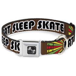 Dog Bone Black/Silver Seatbelt Buckle Collar - EAT SLEEP SKATE Brown/Rasta Burst