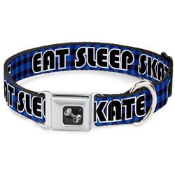 Dog Bone Black/Silver Seatbelt Buckle Collar - EAT SLEEP SKATE Buffalo Plaid Blue