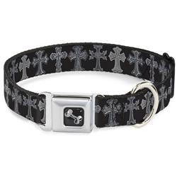 Dog Bone Black/Silver Seatbelt Buckle Collar - Elegant Crosses Black/Grays