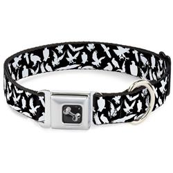Dog Bone Black/Silver Seatbelt Buckle Collar - Eagle Silhouettes Scattered Black/White