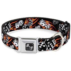 Dog Bone Black/Silver Seatbelt Buckle Collar - Flaming Dice