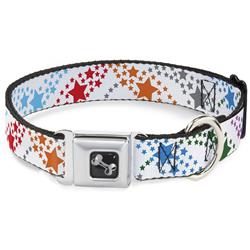 Dog Bone Black/Silver Seatbelt Buckle Collar - Falling Stars White/Multi Color