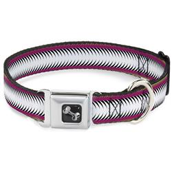 Dog Bone Black/Silver Seatbelt Buckle Collar - Fish Tail Fuchsia/Black/White