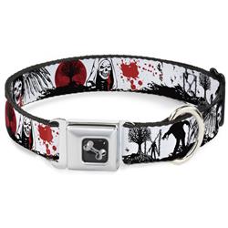 Dog Bone Black/Silver Seatbelt Buckle Collar - Fright Night White/Black/Red