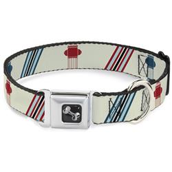 Dog Bone Black/Silver Seatbelt Buckle Collar - Fire Hydrants/Stripes Tan/Blues/Reds