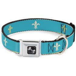 Dog Bone Black/Silver Seatbelt Buckle Collar - Fleur-de-Lis2 Baby Blue/Tan/Lime Green