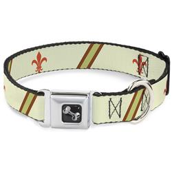 Dog Bone Black/Silver Seatbelt Buckle Collar - Fleur-de-Lis2 Stripes Tan/Orange/Brown/Green