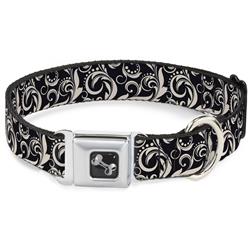 Dog Bone Black/Silver Seatbelt Buckle Collar - Filigree Navy/Khaki