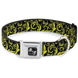 Dog Bone Black/Silver Seatbelt Buckle Collar - Filigree Navy/Yellow