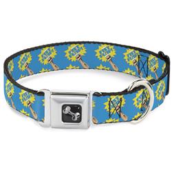 Dog Bone Black/Silver Seatbelt Buckle Collar - Fist Pump Baby Blue/Yellow