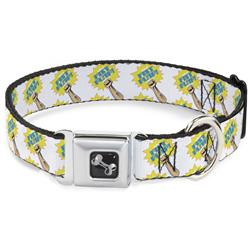 Dog Bone Black/Silver Seatbelt Buckle Collar - Fist Pump White/Yellow