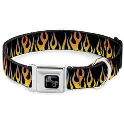 Dog Bone Black/Silver Seatbelt Buckle Collar - Flames Black/Yellow/Orange
