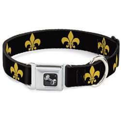 Dog Bone Black/Silver Seatbelt Buckle Collar - Fleur-de-Lis Black/Yellow