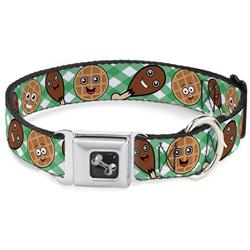 Dog Bone Black/Silver Seatbelt Buckle Collar - Fried Chicken & Waffles Plaid White/Green