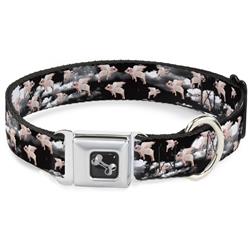 Dog Bone Black/Silver Seatbelt Buckle Collar - Flying Pigs Black/White/Pink