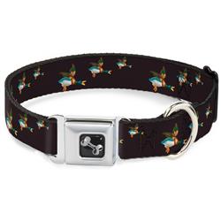 Dog Bone Black/Silver Seatbelt Buckle Collar - Flying Mallards Burgundy