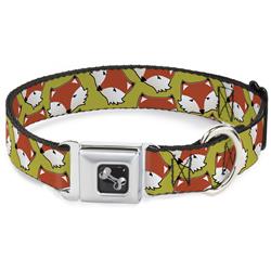 Dog Bone Black/Silver Seatbelt Buckle Collar - Fox Face Scattered Warm Olive