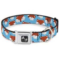 Dog Bone Black/Silver Seatbelt Buckle Collar - Fox Face Scattered Sky Blue