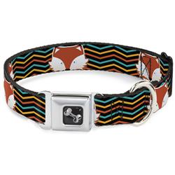 Dog Bone Black/Silver Seatbelt Buckle Collar - Fox Face/Stripes Black/Multi Color