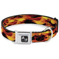 Dog Bone Black/Silver Seatbelt Buckle Collar - Flames Vivid Black/Orange