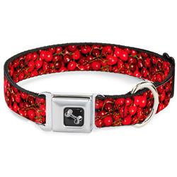 Dog Bone Black/Silver Seatbelt Buckle Collar - Fresh Cherries Stacked