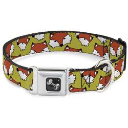 Dog Bone Black/Silver Seatbelt Buckle Collar - Fox Face Scattered Warm Olive2