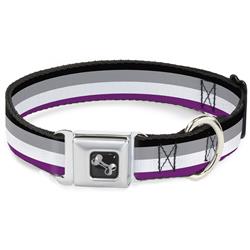 Dog Bone Black/Silver Seatbelt Buckle Collar - Flag Asexual Black/Gray/White/Purple