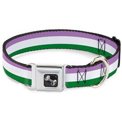 Dog Bone Black/Silver Seatbelt Buckle Collar - Flag Genderqueer Lavender/White/Green