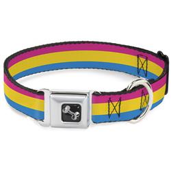 Dog Bone Black/Silver Seatbelt Buckle Collar - Flag Pansexual Pink/Yellow/Blue