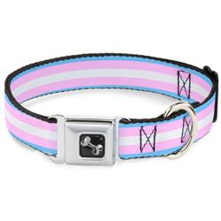 Dog Bone Black/Silver Seatbelt Buckle Collar - Flag Transgender Baby Blue/Baby Pink/White