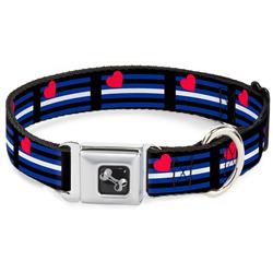 Dog Bone Black/Silver Seatbelt Buckle Collar - Flag Leather Black/Blue/Red/White