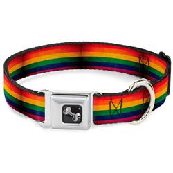 Dog Bone Black/Silver Seatbelt Buckle Collar - Flag Pride Distressed Rainbow