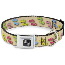 Dog Bone Black/Silver Seatbelt Buckle Collar - Flip Flops3 Sand/Multi Color