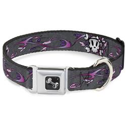 Dog Bone Black/Silver Seatbelt Buckle Collar - Girlie Skull Gray