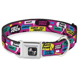 Dog Bone Black/Silver Seatbelt Buckle Collar - Girls Rule Bubbles